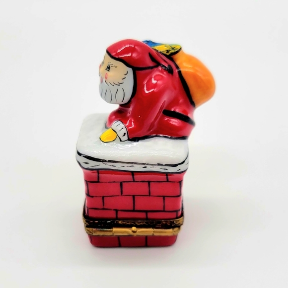 Authentic Limoges Santa Claus on The Chimney Trinket Box Peint Main w/ Gold Gilt - Picture 4 of 11